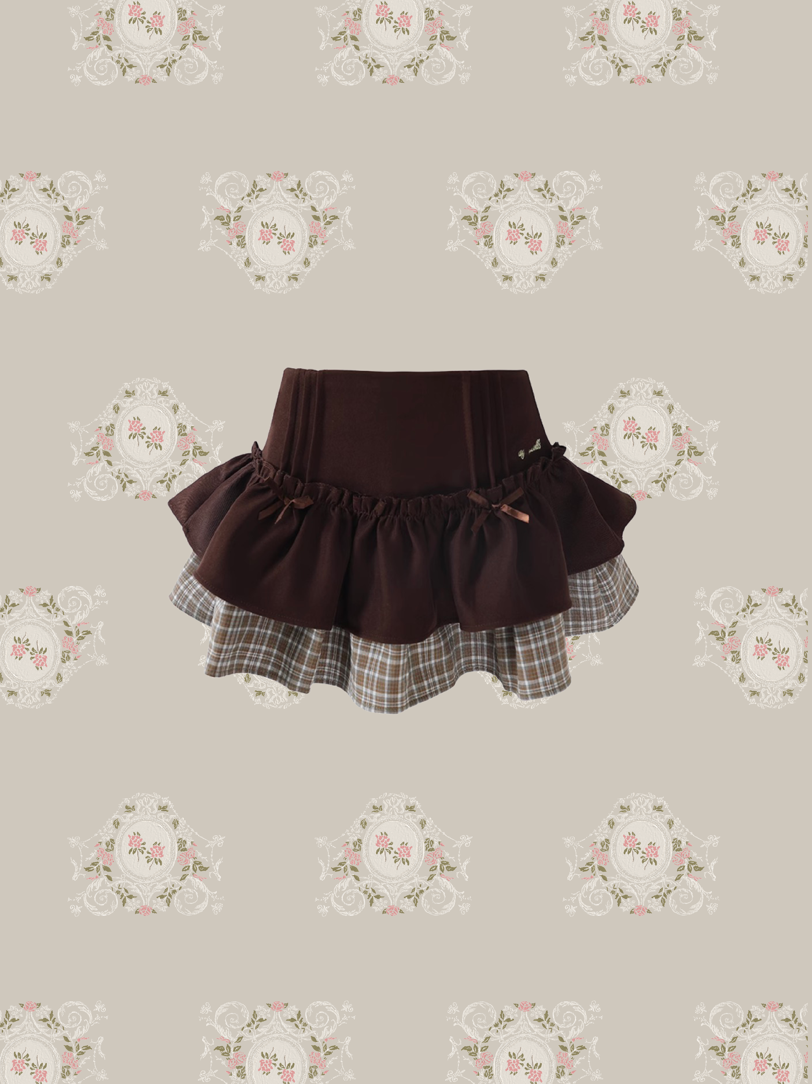 Check Stitching Frill Tiered Skirt/チェックステッチフリルティアードスカート