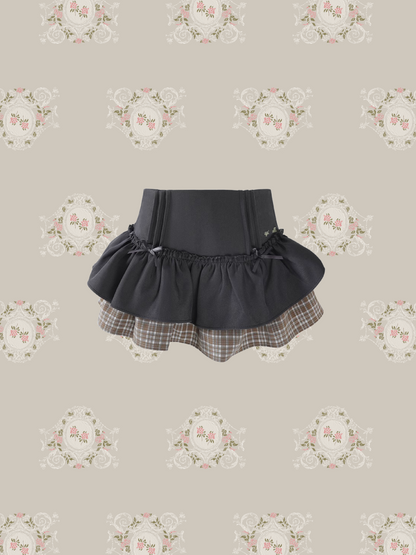 Check Stitching Frill Tiered Skirt/チェックステッチフリルティアードスカート