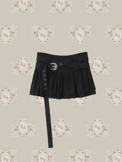 Frill Mini Skirt With Double Belt/ダブルベルト付きフリルミニスカート