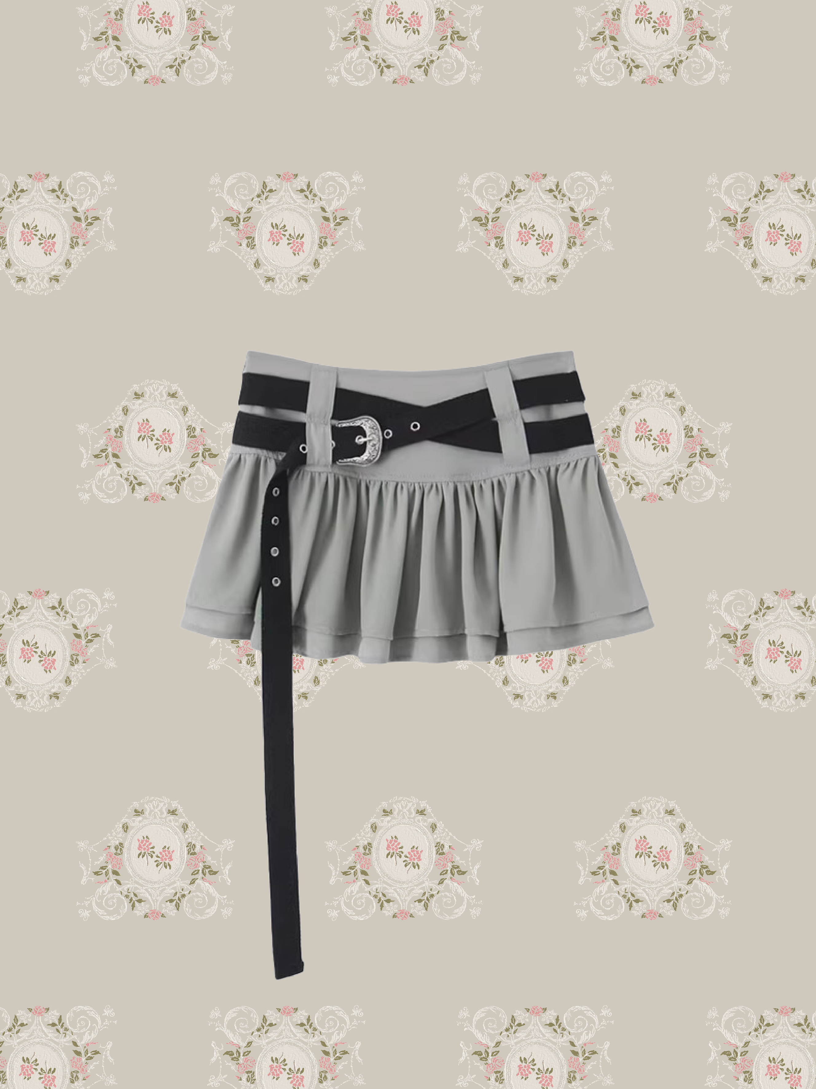 Frill Mini Skirt With Double Belt/ダブルベルト付きフリルミニスカート