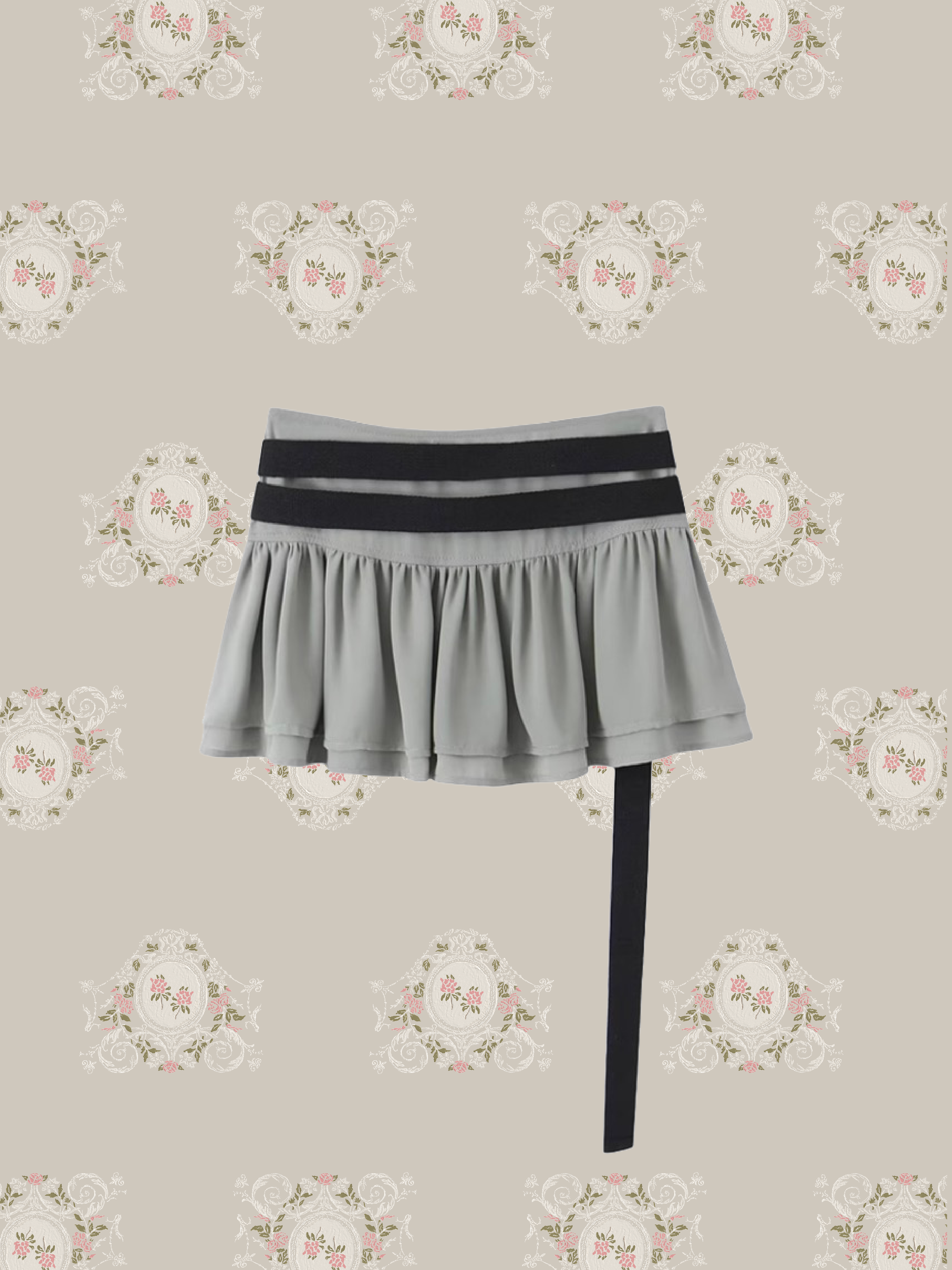 Frill Mini Skirt With Double Belt/ダブルベルト付きフリルミニスカート