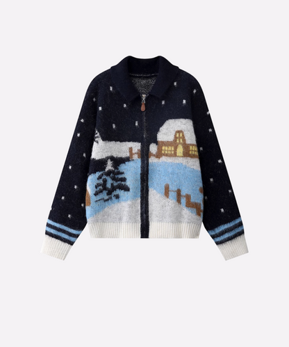 Snow Motif Zip Cardigan