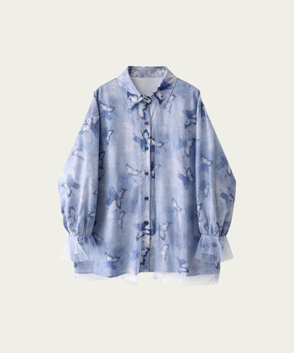 Butterfly Pattern Mesh Shirt