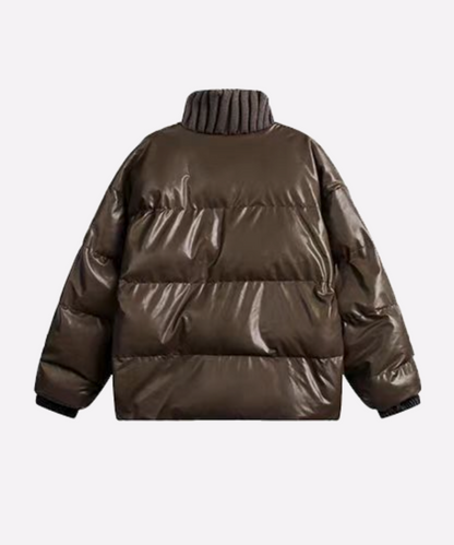 Coffee Puff PU Down Coat