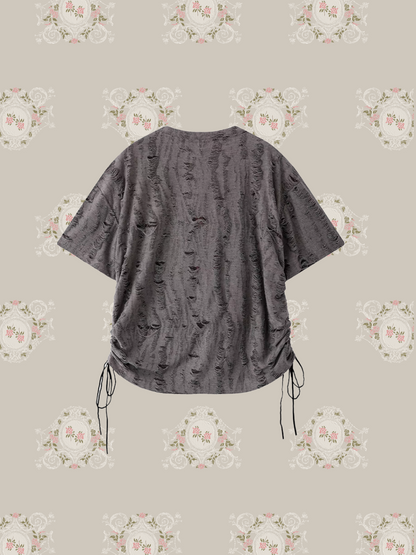 Fringe Drawstring Ribbon T-shirt/フリンジドローストリングリボンTシャツ