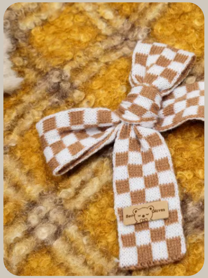 Cute Plaid Fur Ribbon Down Coat/キュートチェック柄ファーリボンダウンコート