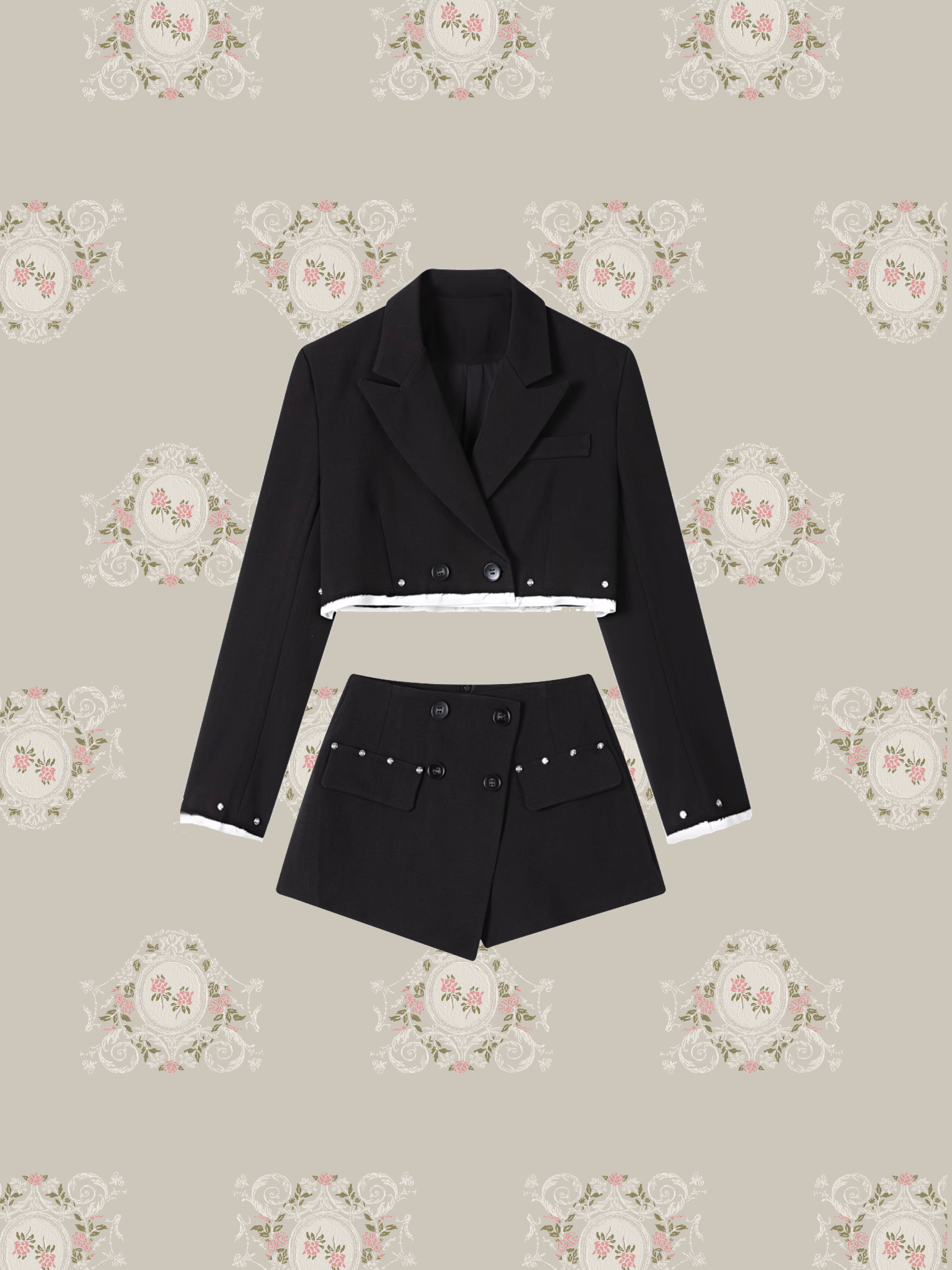 Pleaked Lappel Mini SKirt Set up