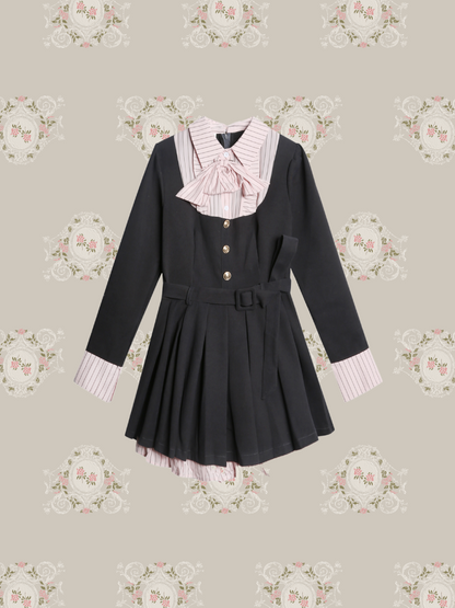 Patchwork Preppy Pleats One Piece/パッチワークプレッピープリーツワンピース