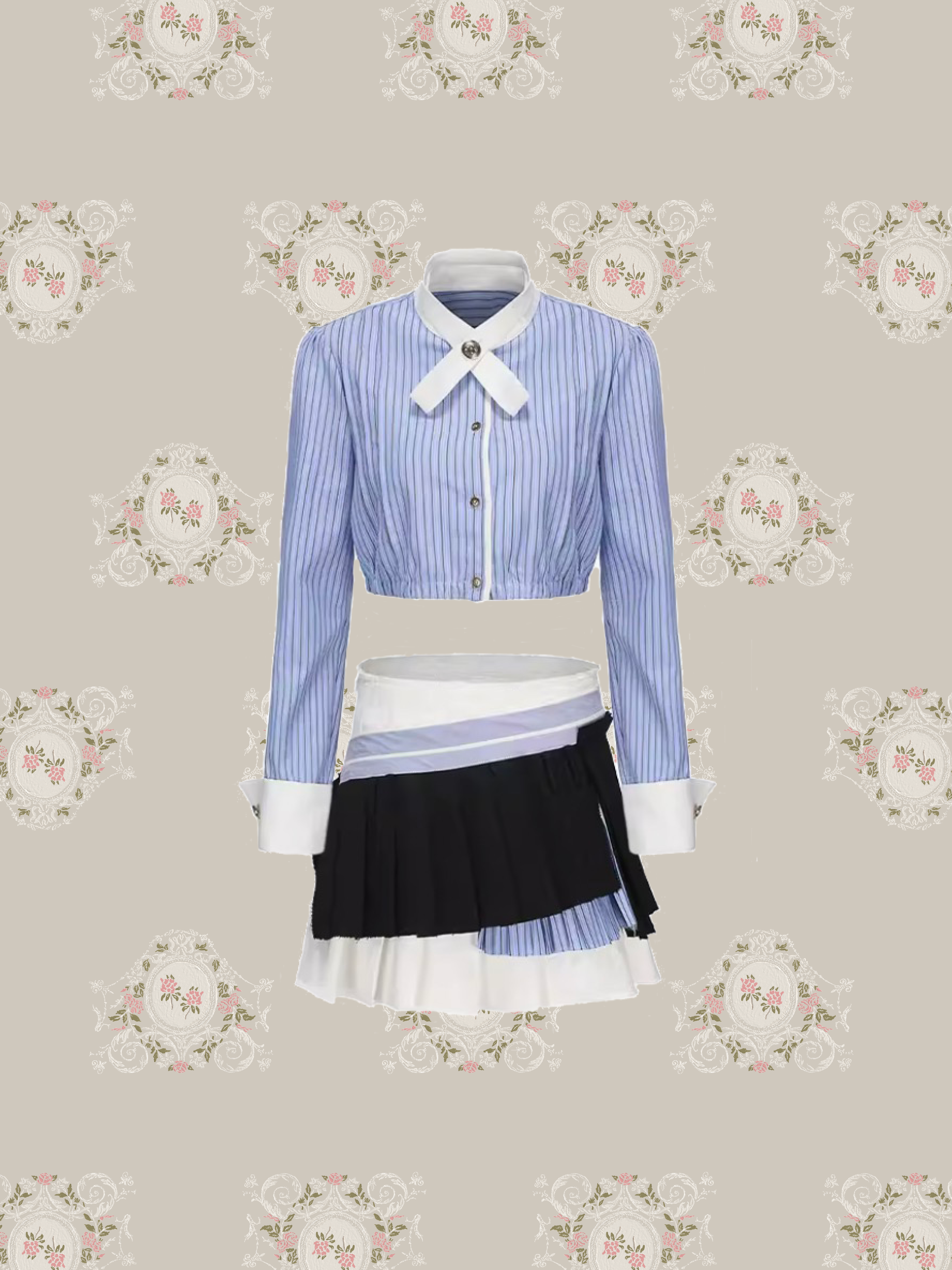 Front Ribbon Pleats Skirt Set up