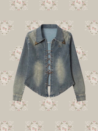 Lace Up Denim Shirt/レースアップデニムシャツ