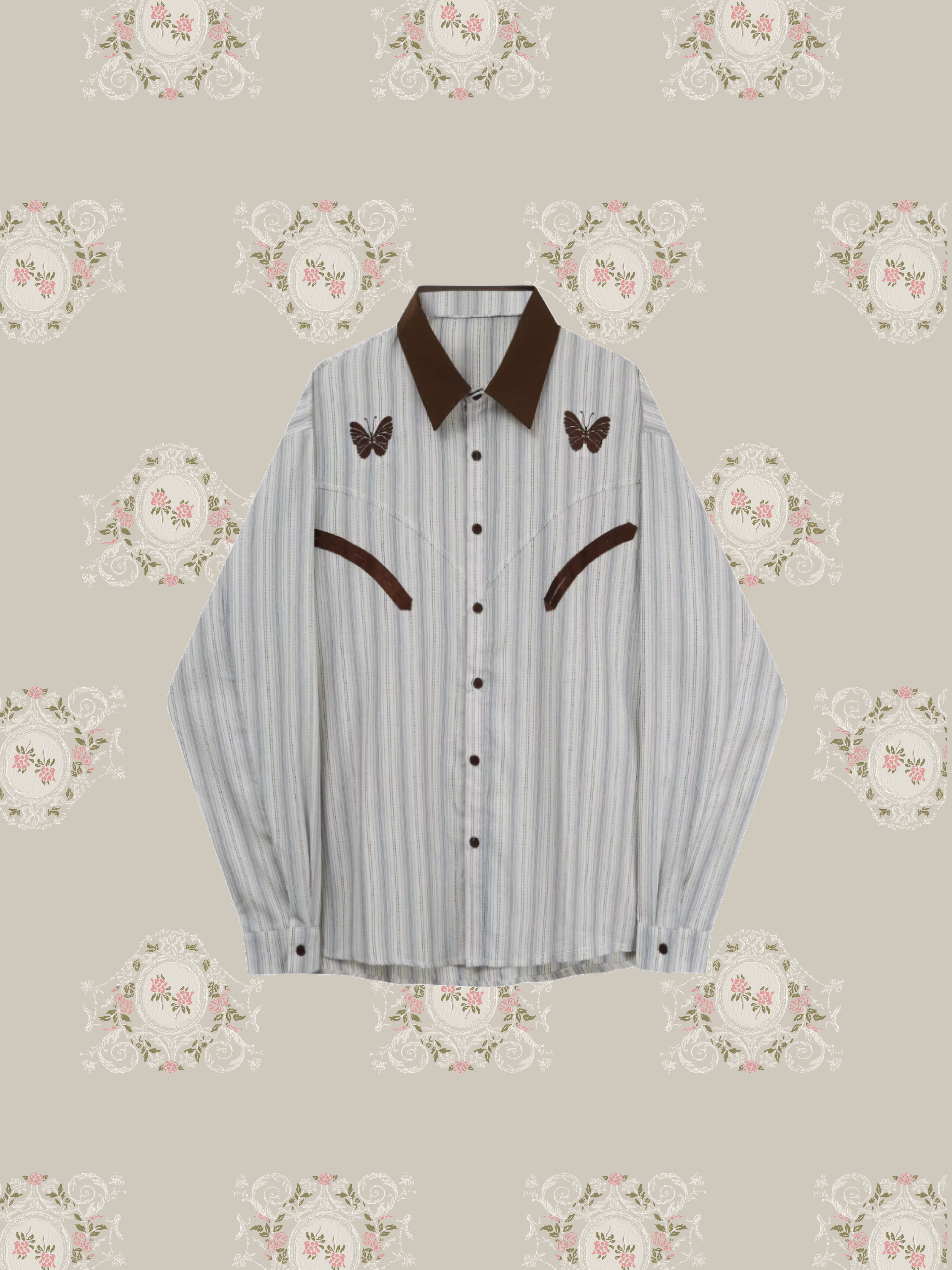 Butterfly Motif Stripe Shirt/バタフライモチーフストライプシャツ