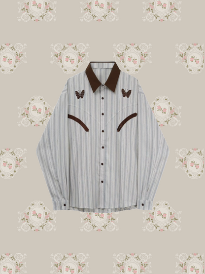 Butterfly Motif Stripe Shirt/バタフライモチーフストライプシャツ