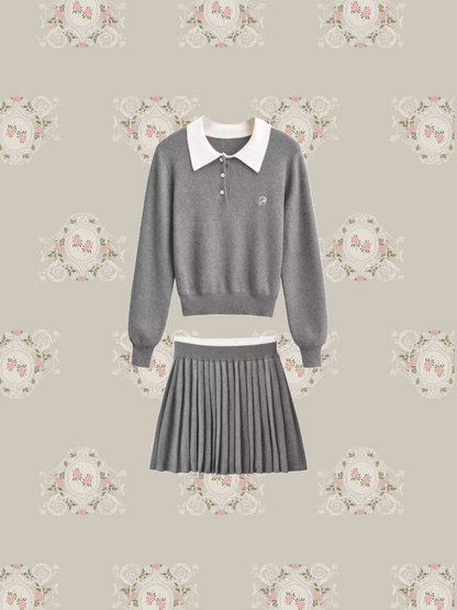 Preppy Knit Pleats Skirt Set Up/プレッピーニットプリーツスカートセットアップ