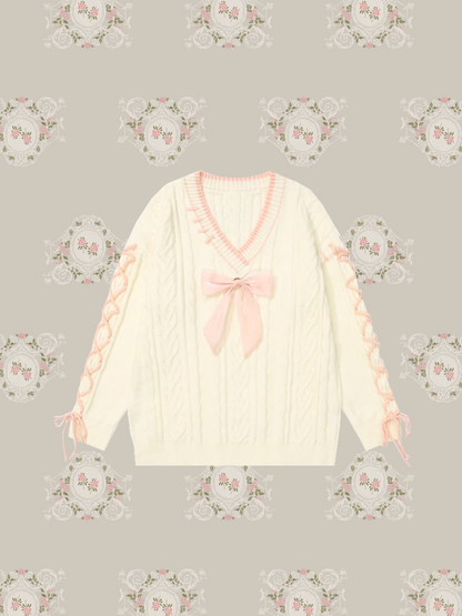 Lace Up Pastel Color Sweater/レースアップパステルカラーセーター