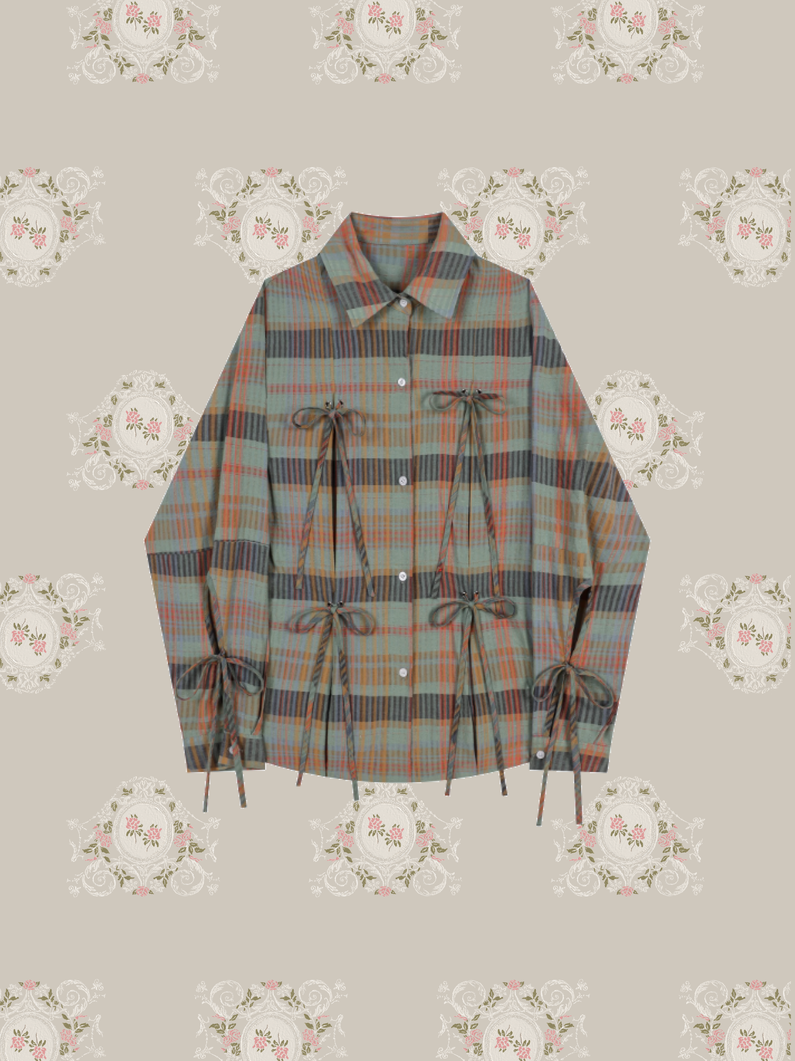 Many Ribbon Check Shirt/メニーリボンチェックシャツ