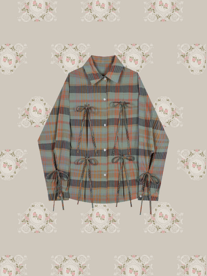 Many Ribbon Check Shirt/メニーリボンチェックシャツ