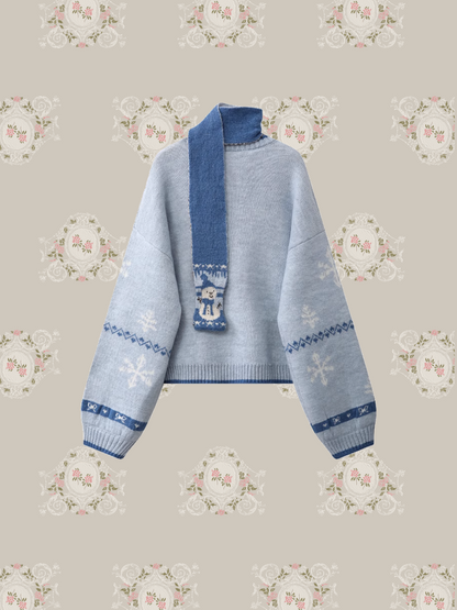 Cheerful Snowman Cardigan With Scarf/スカーフ付きの雪だるまカーディガン