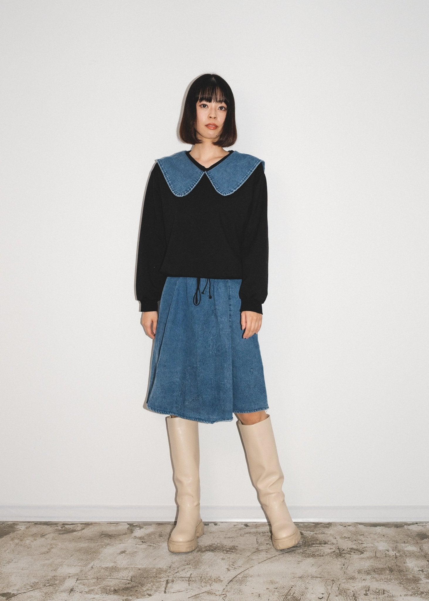 Big Collar Denim Skirt Set-Up – LOVE POMME POMME