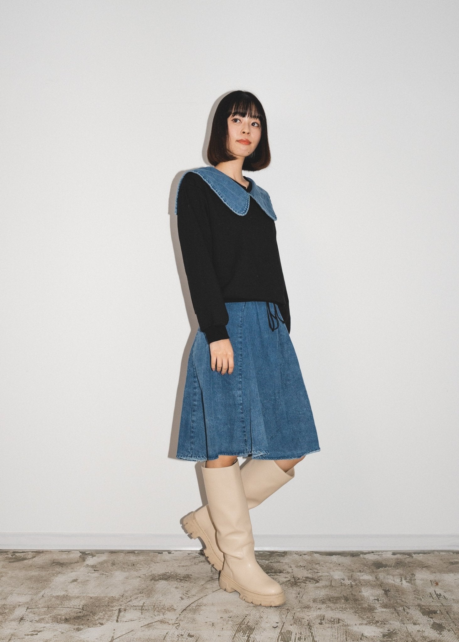 Big Collar Denim Skirt Set-Up – LOVE POMME POMME