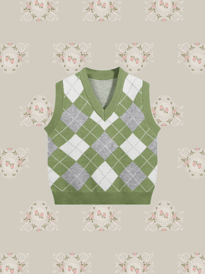 Cheerful Argyle Block Knit Vest