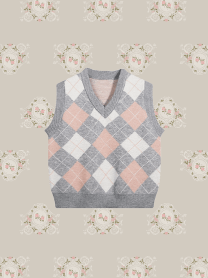 Cheerful Argyle Block Knit Vest