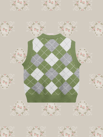 Cheerful Argyle Block Knit Vest