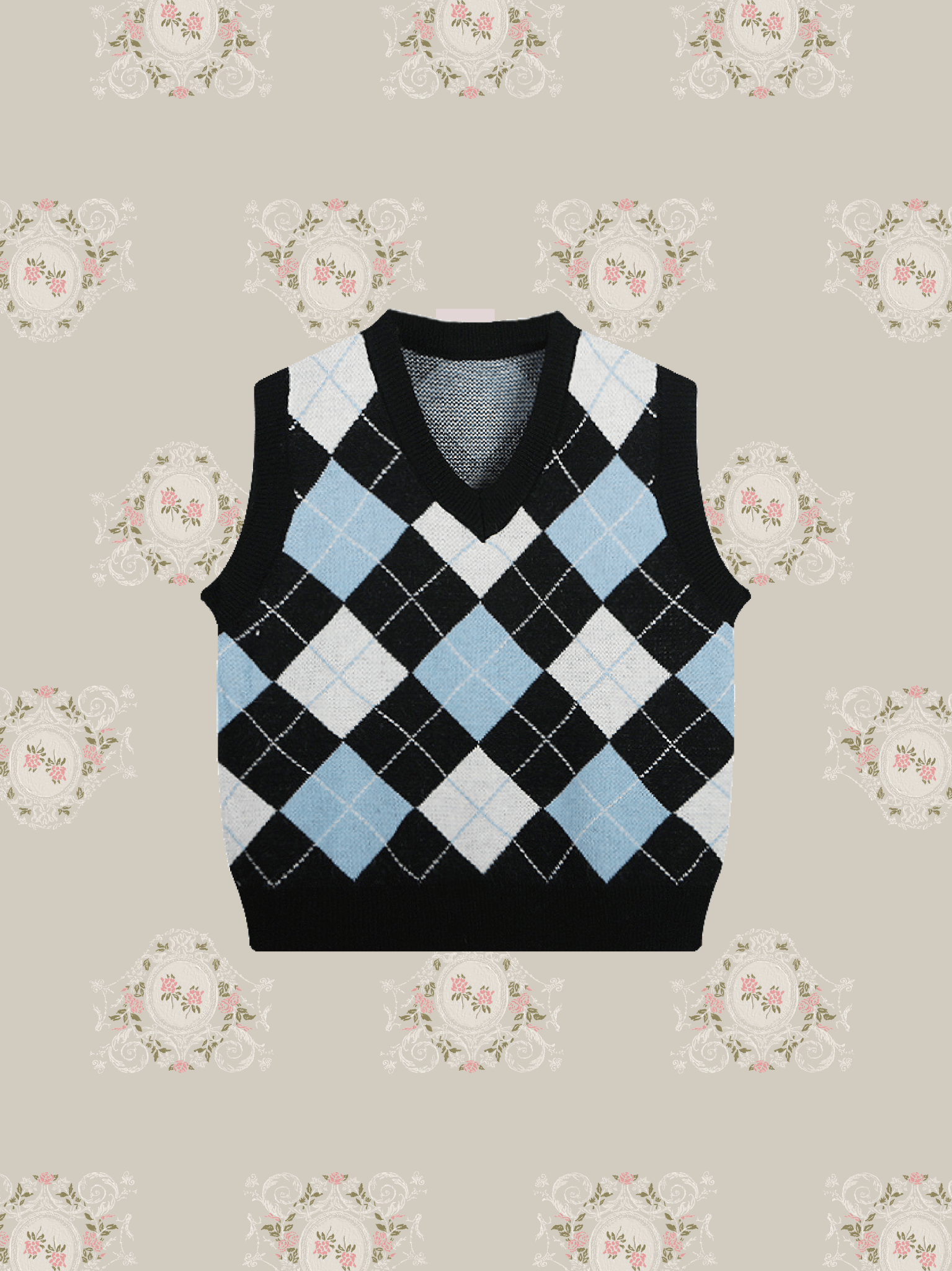 Cheerful Argyle Block Knit Vest